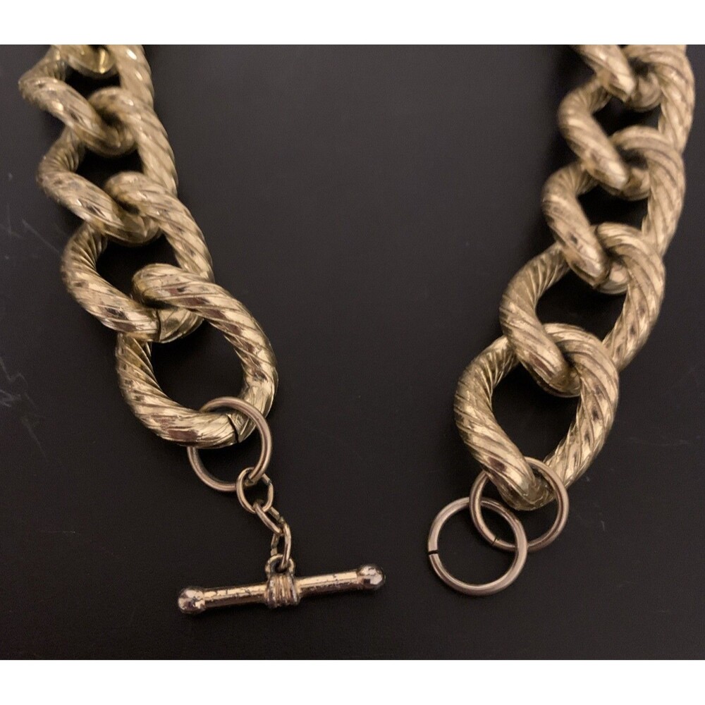 Vintage Chunky Twisted Rope Necklace Gold Tone Toggle Clasp 19” - Picture 4 of 6
